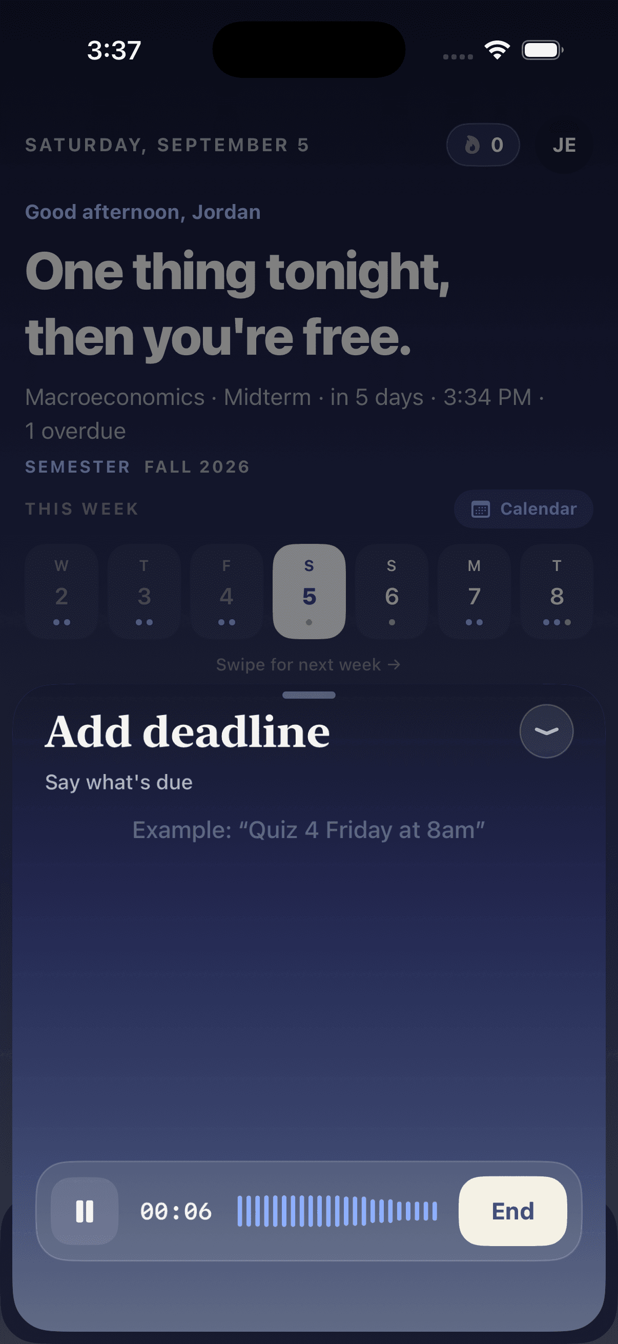 Add deadline by voice, with the recording bar